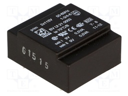 Transformer: encapsulated; 1VA; 115/115VAC; 9V; 9V; 56mA; 56mA; 50g