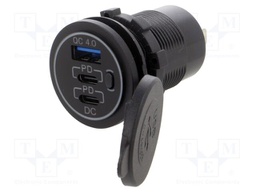 USB power supply; USB A socket,USB C socket x2; black