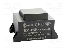 Transformer: encapsulated; 20VA; 230VAC; 18V; 1111.1mA; IP00; 600g
