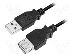 Cable; USB 2.0; USB A socket,USB A plug; nickel plated; 3m; black