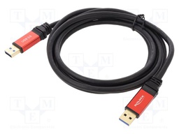 Cable; USB A plug,both sides; gold-plated; 2m; black; Cu; metal