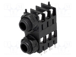 Socket; Jack 6,35mm; female; stereo; screw; THT; tinned