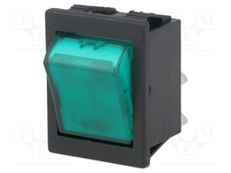 ROCKER; DPST; Pos: 2; OFF-ON; 16A/250VAC; green; neon lamp 250V