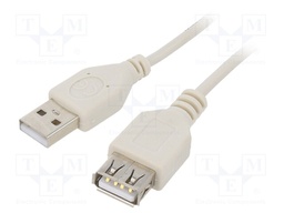 Cable; USB 2.0; USB A socket,USB A plug; 0.75m; beige