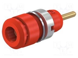 Socket; 2mm banana; 10A; 29mm; red; Mounting: push-in,on panel