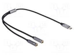 Cable; stereo; Jack 3.5mm 3pin socket x2,USB C plug; 0.4m; black