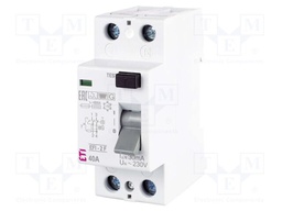 RCD breaker; Inom: 40A; Ires: 30mA; Poles: 2; 230V,240V; IP20; EFI