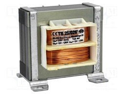Transformer: mains; 25VA; 230VAC; 12V; 12V; 1.05A; 1.05A; IP00