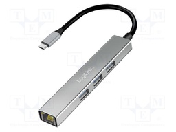 Hub USB; RJ45 socket,USB A socket,USB A x3,USB C plug; grey