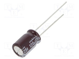 Capacitor: electrolytic; low impedance; THT; 120uF; 25VDC; ±20%