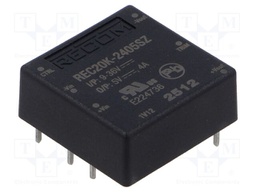 Converter: DC/DC; 20W; Uin: 9÷36V; Uout: 5VDC; Iout: 4A; 1"x1"; REC20K