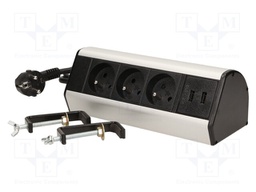 Plug socket strip: furniture; 3680W; black-silver; 230VAC; 1.8m