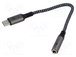 Cable; Jack 3.5mm 3pin socket,USB C plug; 150mm; black,grey