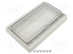 Hinged front panel; polycarbonate; 213x133x40mm; IP55