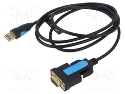 Adapter; RS-232,USB A plug; gold-plated; 1.5m; black; Core: Cu; PVC