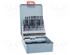 Drill set; Pcs: 50; Mat: HSS; Package: metal case; for metal