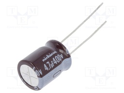Capacitor: electrolytic; THT; 4.7uF; 400VDC; Ø10x12.5mm; Pitch: 5mm