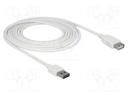 Cable; USB 2.0; USB A socket,USB A plug double sided; 3m; white