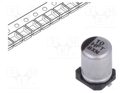 Capacitor: electrolytic; low impedance; 10uF; 50VDC; Case: B; FT