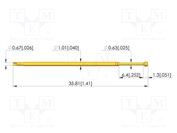 Test needle; Spring compression: 4.3mm; 6.35mm; 4A; CuBe; Ø: 1.2mm