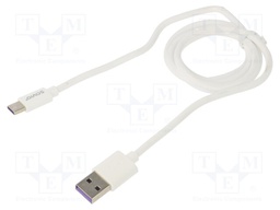Cable; USB 2.0; USB A plug,USB C plug; 1m; white; 480Mbps; 5A