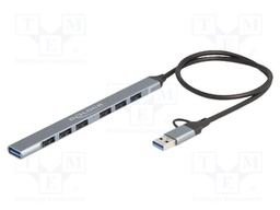 Hub USB; USB A socket x7,USB A plug,USB C plug; silver; 0.5m