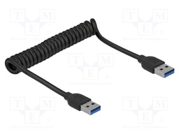 Cable; coiled; USB A plug,both sides; black; 30AWG; TPU; 5Gbps