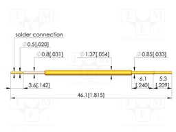 Test needle; Spring compression: 5mm; 6mm; 3A; CuBe; gold-plated