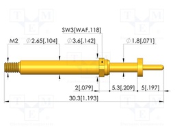 Test needle; Spring compression: 4mm; 5mm; 8A; CuBe; gold-plated