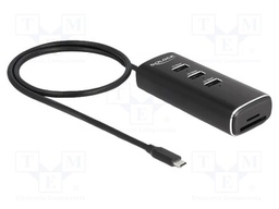 Hub USB; microSD,SD; black; Number of ports: 6; 10Gbps; metal