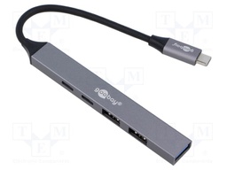 Hub USB; USB A socket x3,USB C socket x2,USB C plug; PnP; grey