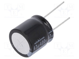 Capacitor: electrolytic; THT; 47uF; 400VDC; Ø20x20mm; Pitch: 10mm
