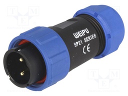 Plug; male; SP21; PIN: 2; IP68; 7÷12mm; soldering; for cable; 500V