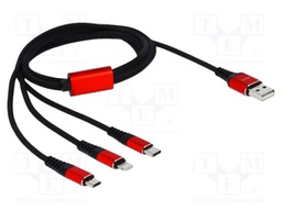 Cable; USB 2.0; 1m; black; Cu,tinned; 22AWG; metal; textile; 5V; 3A