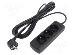 Plug socket strip: supply; Sockets: 3; 250VAC; 10A; Colour: black