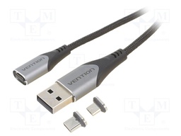 Cable; magnetic,USB 2.0; 1m; black; Core: Cu,tinned; 480Mbps; 3A