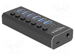 Hub USB; DC socket,USB A socket x6,USB C socket x2; grey; metal