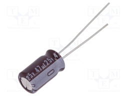 Capacitor: electrolytic; low impedance; THT; 47uF; 25VDC; ±20%