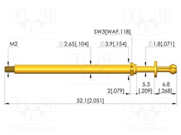 Test needle; Spring compression: 4mm; 5.3mm; 16A; CuBe; Ø: 3mm; 10N