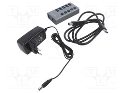 Hub USB; USB A; USB 3.2; PnP,with LED,with switch; silver; 5Gbps