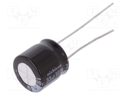 Capacitor: electrolytic; THT; 33uF; 100VDC; Ø10x9mm; Pitch: 5mm