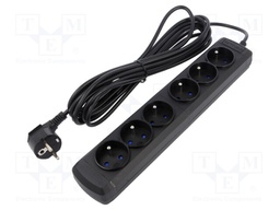 Plug socket strip: supply; Sockets: 6; 250VAC; 10A; Colour: black