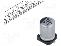 Capacitor: electrolytic; low impedance; 47uF; 6.3VDC; Case: B; FP