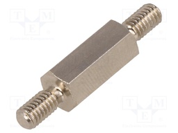 Screwed spacer sleeve; 15mm; Ext.thread: M4; hexagonal; brass
