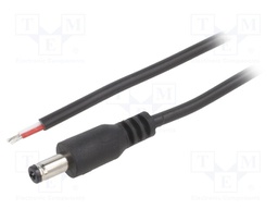 Cable; wires,DC 5,5/2,5 plug; straight; 0.5mm2; black; 2m; Core: Cu