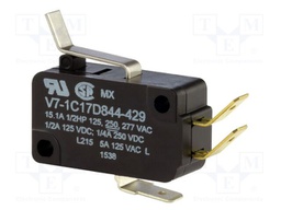 MICROSWITCH, SPDT, 15A, 250VAC, SPECIAL LEVER