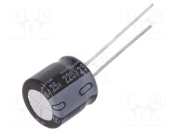 Capacitor: electrolytic; THT; 220uF; 25VDC; Ø10x9mm; Pitch: 5mm