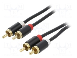 Cable; RCA plug x2,both sides; 3m; Plating: gold-plated; black