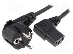 Cable; CEE 7/7 (E/F) plug angled,IEC C13 female 90°; 3m; black