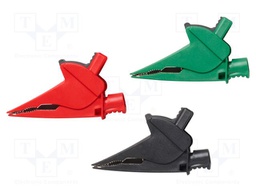 Crocodile clip; 30A; 1.5kVDC; black, red, green; Socket size: 4mm